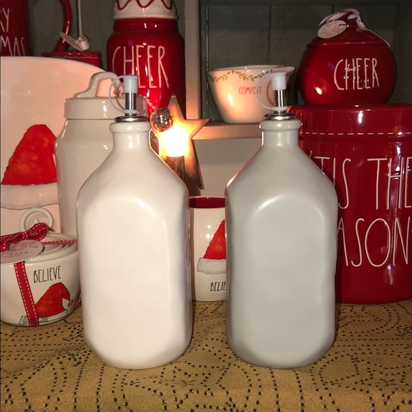 Rae Dunn OIL & VINEGAR Cruet Set (Large White & Gray) - Picture 7 of 12